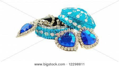 Jewelry Box With Blue Hearts.