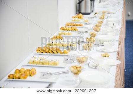 Coffee Break Prepare For Serve Guests Attending Seminar During Break Time In Meeting Room
