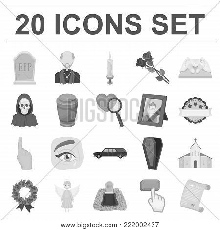 Funeral ceremony monochrome icons in set collection for design. Funerals and Attributes vector symbol stock  illustration.