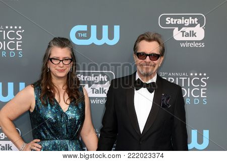 LOS ANGELES - JAN 11:  Gisele Schmidt, Gary Oldman at the 23rd Annual Critics' Choice Awards at Barker Hanger on January 11, 2018 in Santa Monica, CA