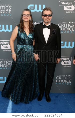 LOS ANGELES - JAN 11:  Gisele Schmidt, Gary Oldman at the 23rd Annual Critics' Choice Awards at Barker Hanger on January 11, 2018 in Santa Monica, CA