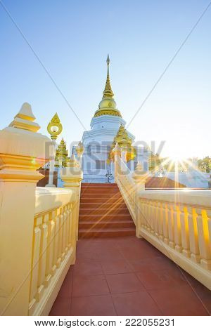 Beautiful pagoda in Wat Phra Thad Santidham temple in Chiang Rai, Thailand.