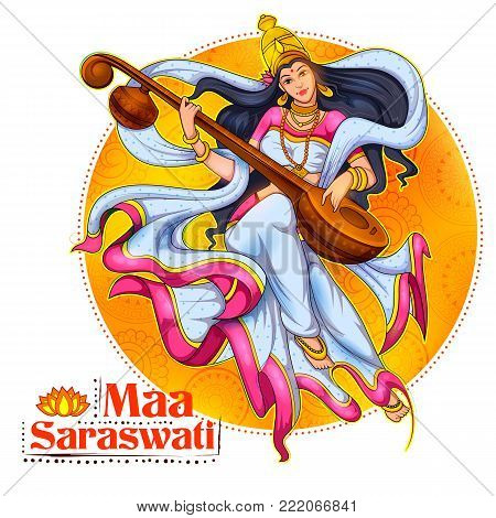 illustration of Goddess of Wisdom Saraswati for Vasant Panchami India festival background