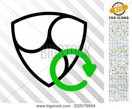 Nem Repay icon with 700 bonus bitcoin mining and blockchain icons. Vector illustration style is flat iconic symbols design for cryptocurrency software.