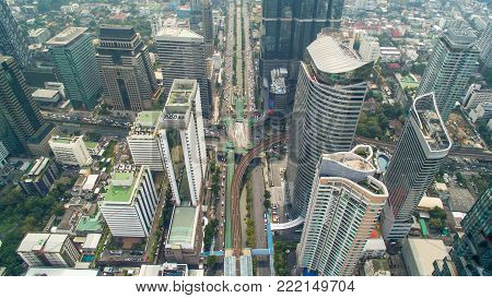 Bangkok,Thailand-January 15, 2018, Chong nonsi station Aerial view Sathon road of Bangkok, Thailand