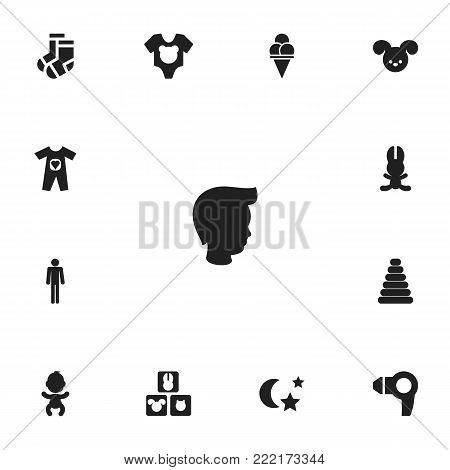 Set of 13 editable relatives icons. Includes symbols such as rabbit, child head, pair of socks and more. Can be used for web, mobile, UI and infographic design.