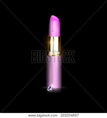 dark background and the large pink lipstick with crystal