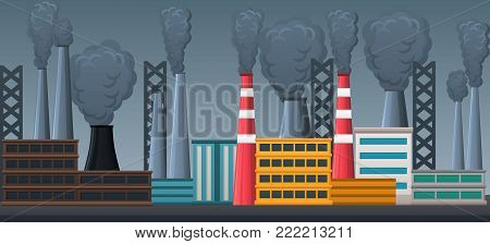 factory industrial ladscape with buildings and pipes and smoke