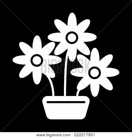 Flower in pot icon. Black, minimalist icon isolated on white background. Flower simple silhouette. Web site page and mobile app design vector element.