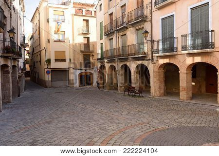old square in Falset, El Priorat, Tarragona province, Catalonia, Spain