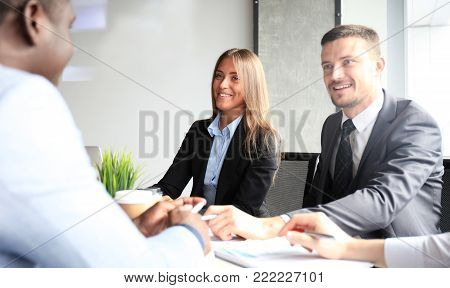 Job interview with the employer, businessman listen to candidate answers