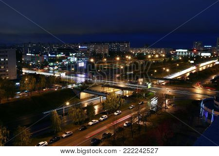Naberezhnye Chelny, Russia - October 7, 2014: Cityscape View From The Roof Of A Skyscraper At Night