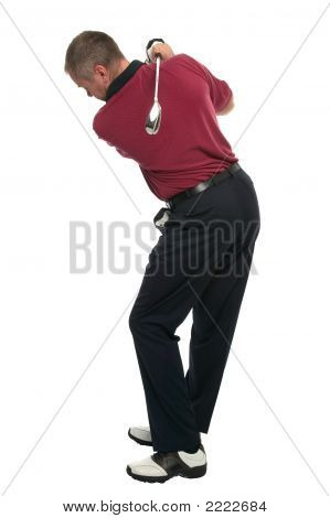 Golfista czerwony Shirt powrót Swing