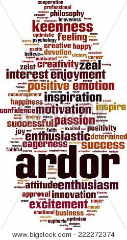 Ardor word cloud concept. Vector illustration on white