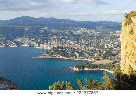 Cassis view from Cape Canaille top, France. Beautiful french landscape.