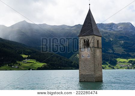 Lago di Resia. Italy Europe Südtirol South Tyrol Upper Adige Alto Adige