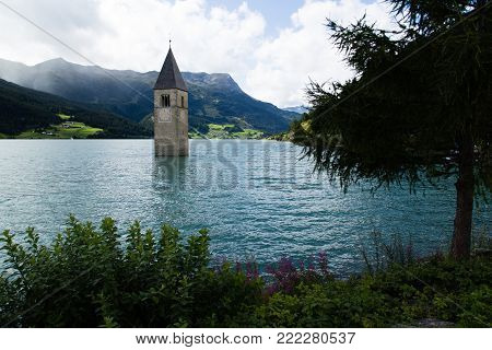Lago di Resia. Italy Europe Südtirol South Tyrol Upper Adige Alto Adige