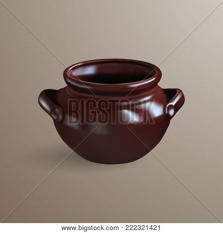Realistic brown clay pot. 3D mesh vector.
