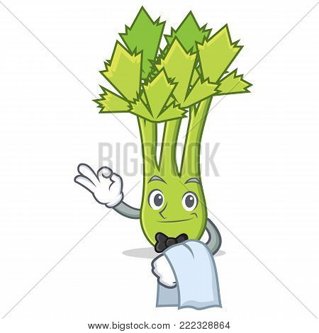 Waiter celery mascot cartoon style vector illustration