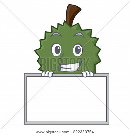 Grinning with board Durian character cartoon style vector illustration