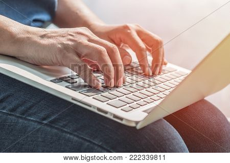 Digital lifestyle blog writer or business person using smart device working on internet communication technology