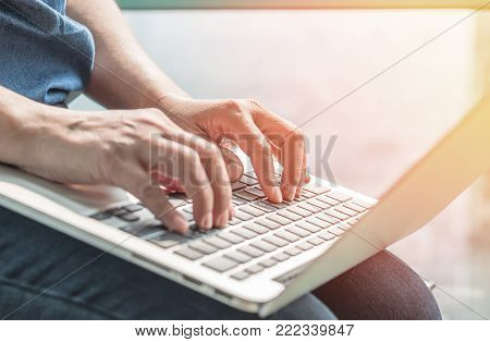 Digital lifestyle blog writer or business person using smart device working on internet communication technology