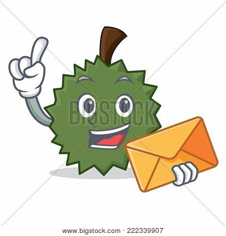 With envelope Durian character cartoon style vector illustration