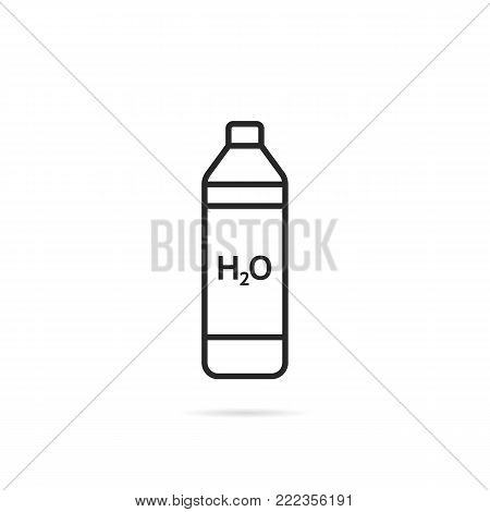 thin line bottle icon with shadow. stroke flat style trend modern logotype or contour graphic art design isolated on white background