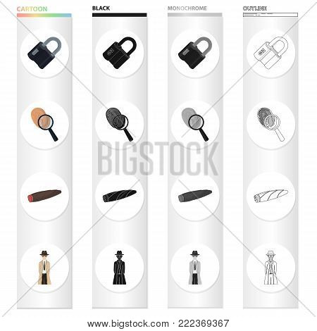 Deduction, crime, robbery and other  icon in cartoon style.Lock, metal, hinged, icons in set collection.