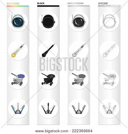 Sputnik, universe, planet, and other  icon in cartoon style.Galaxy, satellite, cosmodrome, icons in set collection.