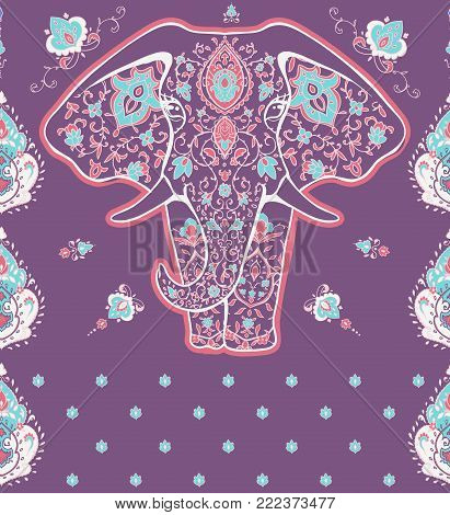 Pattern with mandala and elephant. Geometric circle element made in vector. For cards, background and sites. Kaleidoscope, medallion, yoga, India, arabic
