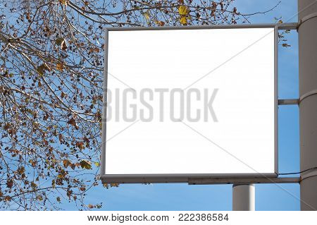 Mock up. Advertising template, information board on the pole in city park