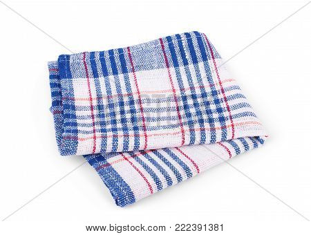 Folded Beach Towel, striped cloth set isolated on white background.
