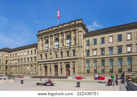 Zurich, Switzerland - 12 April, 2015: facade of the main building of the Swiss Federal Institute of Technology. The Swiss Federal Institute of Technology in Zurich is an engineering, science, technology, mathematics and management university.