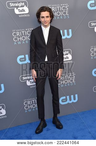 LOS ANGELES - JAN 11:  Timothee Chalamet arrives for the 23rd Annual Critics' Choice Awards on January 11, 2018 in Santa Monica, CA                