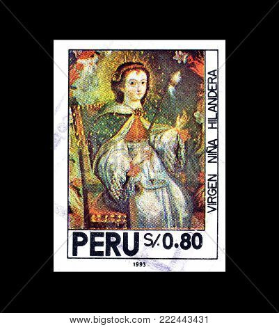 PERU - CIRCA 1993 : Cancelled postage stamp printed by Peru, that shows painting by Urbina.