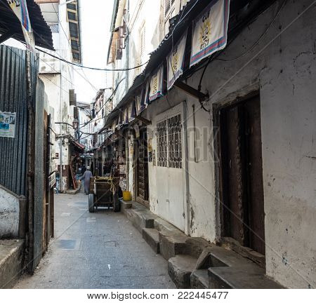 Zanzibar, Tanzania - July 14, 2016: Steet of zanzibar. centrum of the Stone Town