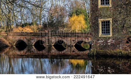 Senden, Coesfeld, Munsterland December 2017 - Watercastle Wasserschloss Schloss Senden during sunny day in Winter