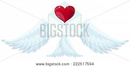 Illustration envelope with wings like Cupid Sending love and heart.Valentine s Day. letter icon symbol simple abstract on background. vector.