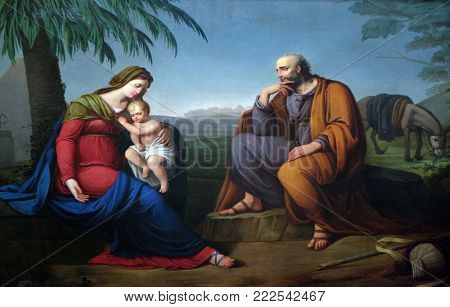 LUCCA, ITALY - JUNE 03: Holy Family, altarpiece in the Basilica of Saint Frediano, Lucca, Tuscany, Italy on June 03, 2017.