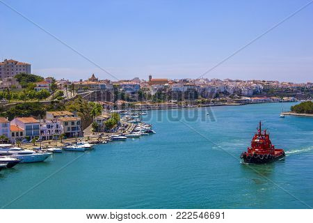 Fisihng boat in the harbor Menorca on the coast of Spain