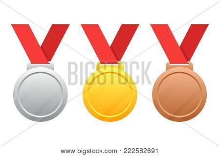 Gold, silver, bronze medals vector illustration isolated on white background