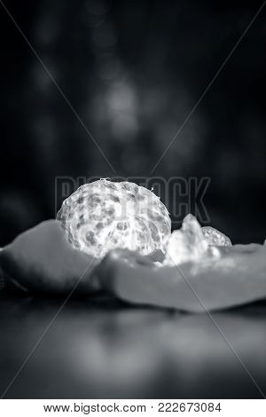 Close Up Of Fresh Ripe Oranges,citrus Aurantium Without Peel On Wooden Surface.;