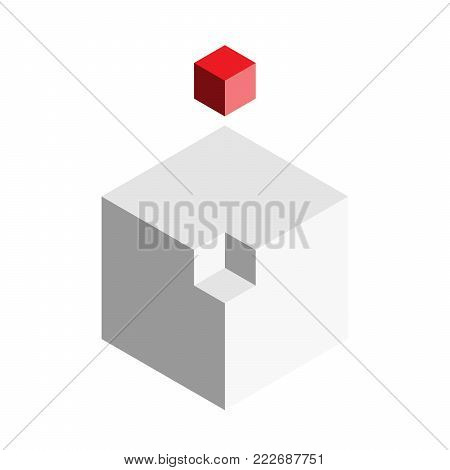 Solution design element concept. Block of 3D cubes with last red piece outside. Vector illustration.