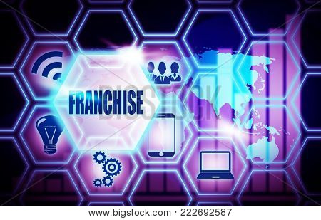 Franchise concept model world mape blue background