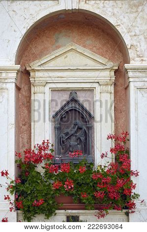 Spiazzi, Italy - August 15, 2017: A View Of The Sanctuary Of Madonna Of The Corona, Verona, Lombardy