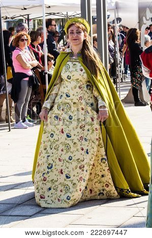 CAGLIARI, ITALY - OCTOBER 28, 2017: Invitas, Sardinia of traditions, exhibitions and food, at the Molo Sanità, parade of the feudal group Funtana Onnis of Guasila - Sardinia