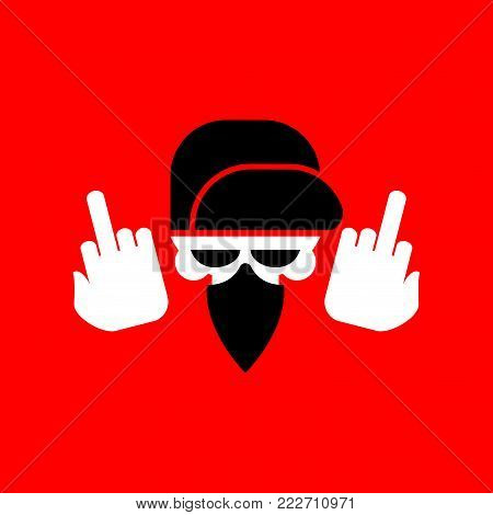 Skull in scarf and fuck. Head of skeleton in cap. Emblem of street gang