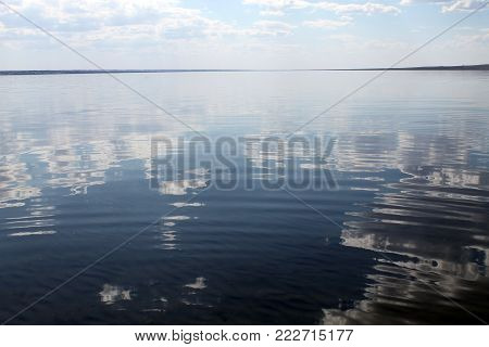 deserted beach lake, summer sky, nature blue cloud, Tuva, the sky reflected in the water