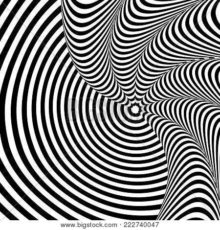 Abstract black and white background. Geometric pattern with visual distortion effect. Illusion . Op art.